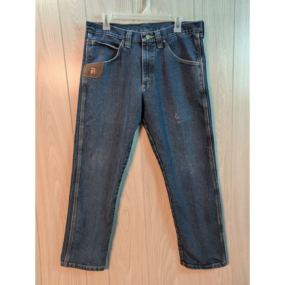 Wrangler Riggs Jeans Adult 33x30 Blue Denim Regular Fit Straight Cut Mens Flaw